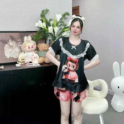 đồ bộ latin cổ tròn tay bèo in nhiều hình labubu