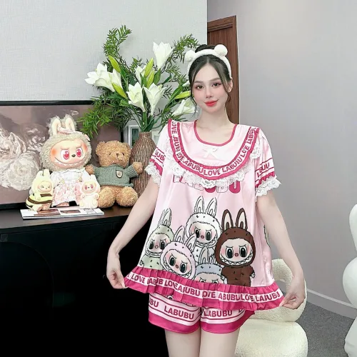 đồ bộ latin cổ tròn tay bèo in nhiều hình labubu