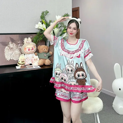 đồ bộ latin cổ tròn tay bèo in nhiều hình labubu