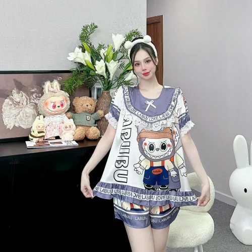 đồ bộ latin cổ tròn tay bèo in nhiều hình labubu