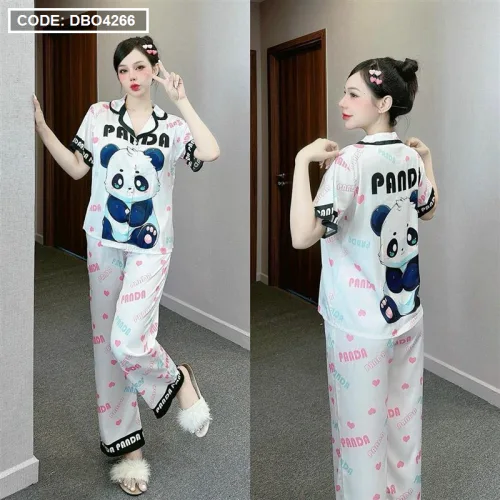 Đồ bộ latin mềm mịn quần dài tay ngắn cổ bẻ in hình