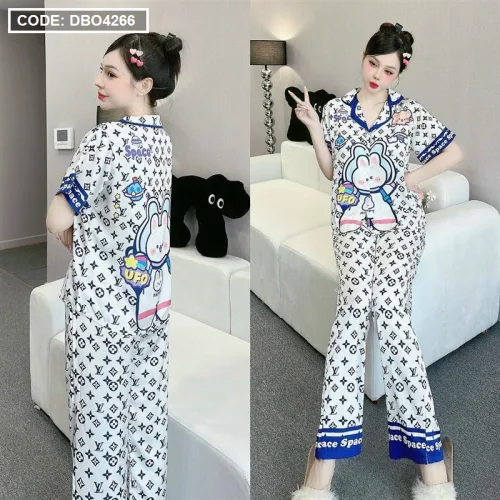 Đồ bộ latin mềm mịn quần dài tay ngắn cổ bẻ in hình