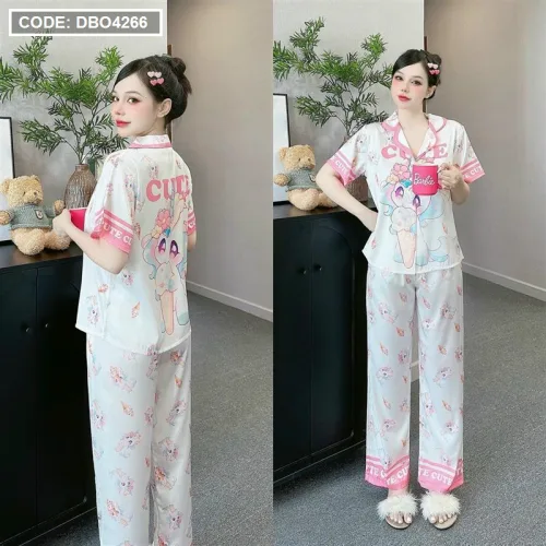 Đồ bộ latin mềm mịn quần dài tay ngắn cổ bẻ in hình