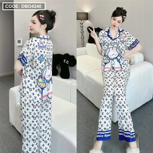 Đồ bộ latin mềm mịn quần dài tay ngắn in hình dể thương