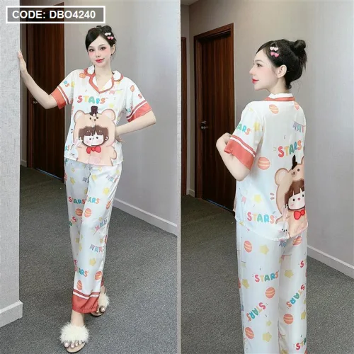Đồ bộ latin mềm mịn quần dài tay ngắn in hình dể thương