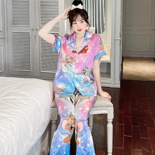 đồ bộ latin quần dài áo dài cô gấp in nhiều hình chữ to