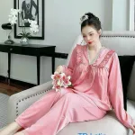Đồ bộ latin quần dài áo tay dài cổ v ren trắng màu trơn