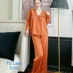 Đồ bộ latin quần dài áo tay dài cổ v ren trắng màu trơn