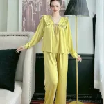 Đồ bộ latin quần dài áo tay dài cổ v ren trắng màu trơn