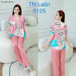 đồ bộ latin quần dài áo V cổ viền nơ in nhiều hình