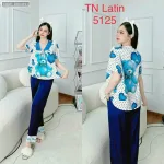 đồ bộ latin quần dài áo V cổ viền nơ in nhiều hình
