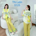 đồ bộ latin quần dài áo V cổ viền nơ in nhiều hình