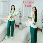 đồ bộ latin quần dài áo V cổ viền nơ in nhiều hình