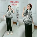 đồ bộ latin quần dài áo V cổ viền nơ in nhiều hình