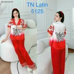đồ bộ latin quần dài áo V cổ viền nơ in nhiều hình