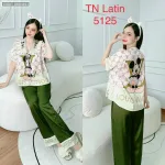 đồ bộ latin quần dài áo V cổ viền nơ in nhiều hình