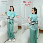 đồ bộ latin quần dài áo V cổ viền nơ in nhiều hình