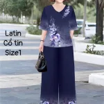 Đồ bộ lụa latin in bông trung niên Có 2 size