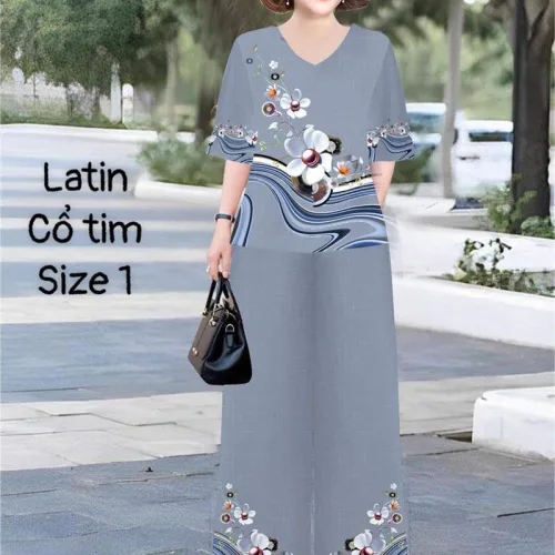Đồ bộ lụa latin in bông trung niên Có 2 size