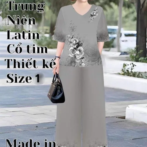 Đồ bộ lụa latin in bông trung niên Có 2 size