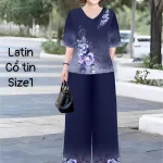 Đồ bộ lụa latin in bông trung niên Có 2 size