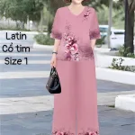 Đồ bộ lụa latin in bông trung niên Có 2 size