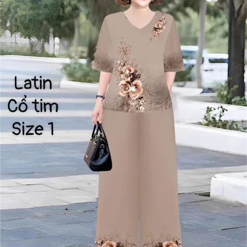 Đồ bộ lụa latin in bông trung niên Có 2 size
