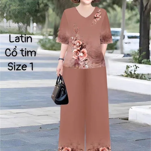 Đồ bộ lụa latin in bông trung niên Có 2 size