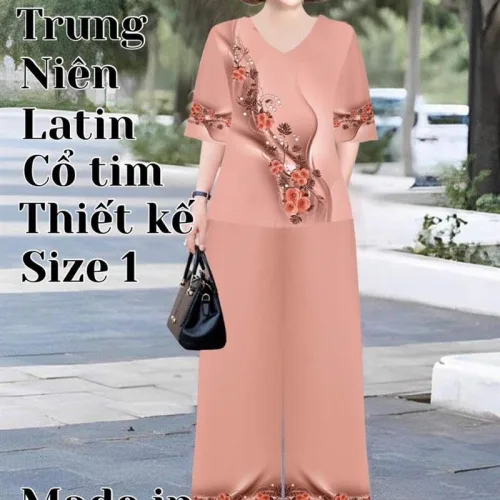 Đồ bộ lụa latin in bông trung niên Có 2 size