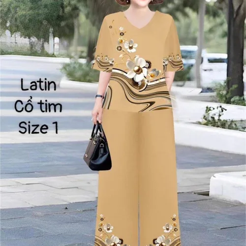 Đồ bộ lụa latin in bông trung niên Có 2 size