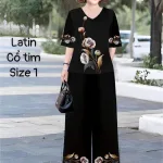 Đồ bộ lụa latin in bông trung niên Có 2 size