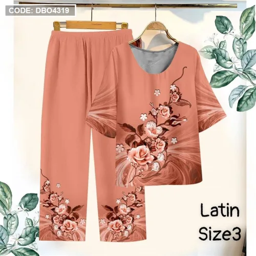 Đồ bộ lụa latin in bông trung niên Có 3 size