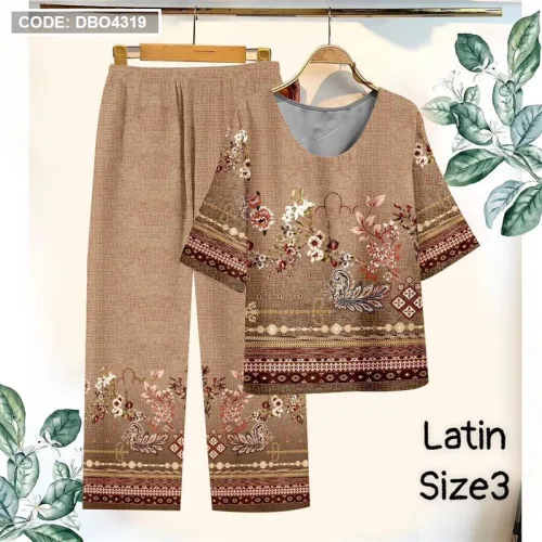 Đồ bộ lụa latin in bông trung niên Có 3 size