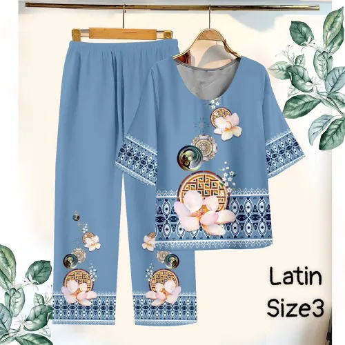 Đồ bộ lụa latin in bông trung niên Có 3 size
