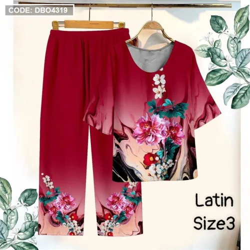 Đồ bộ lụa latin in bông trung niên Có 3 size