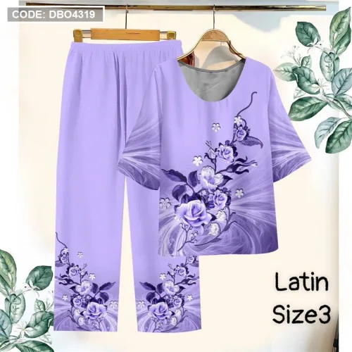 Đồ bộ lụa latin in bông trung niên Có 3 size