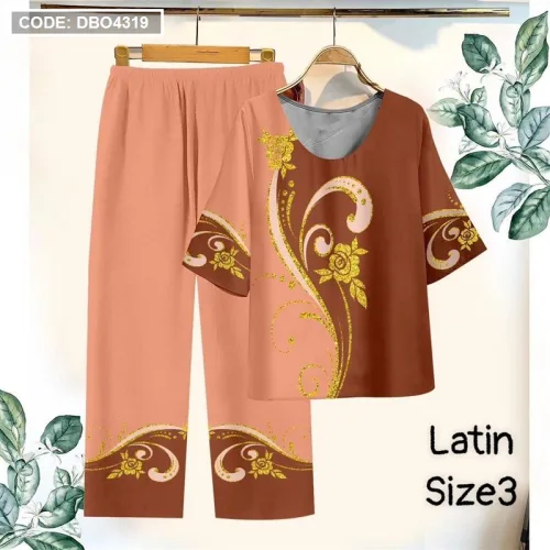 Đồ bộ lụa latin in bông trung niên Có 3 size