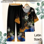Đồ bộ lụa latin in bông trung niên Có 3 size