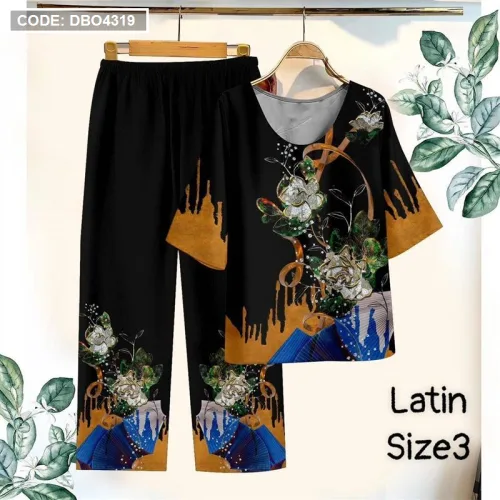 Đồ bộ lụa latin in bông trung niên Có 3 size
