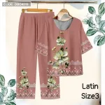 Đồ bộ lụa latin in bông trung niên Có 3 size