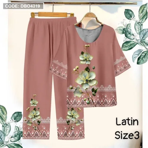 Đồ bộ lụa latin in bông trung niên Có 3 size