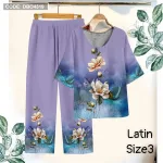 Đồ bộ lụa latin in bông trung niên Có 3 size