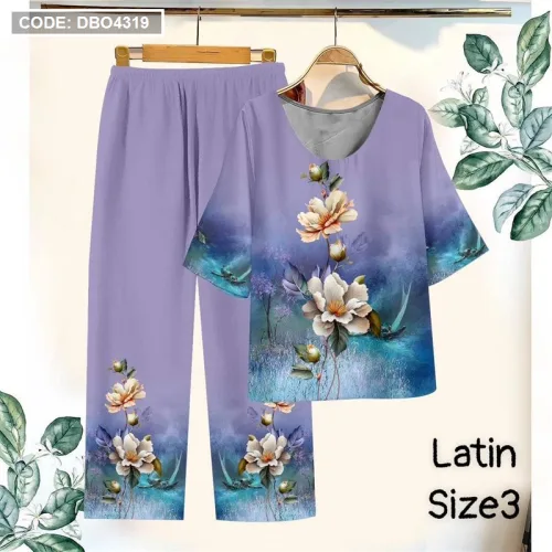 Đồ bộ lụa latin in bông trung niên Có 3 size