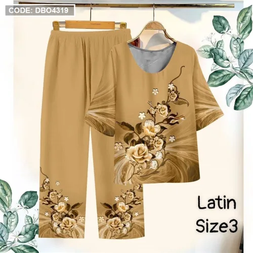 Đồ bộ lụa latin in bông trung niên Có 3 size