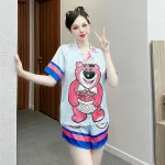 Đồ bộ mặc nhà quần đùi áo tay ngắn cổ bẻ hoạ tiết dể thương