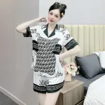 Đồ bộ mặc nhà quần đùi áo tay ngắn cổ bẻ hoạ tiết dể thương