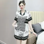 Đồ bộ mặc nhà quần đùi áo tay ngắn cổ bẻ hoạ tiết dể thương