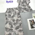 Đồ bộ mango áo sát nách bèo cổ chữ v in hoạ tiết