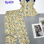 Đồ bộ mango áo sát nách bèo cổ chữ v in hoạ tiết