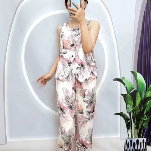 Đồ bộ mango quần dài áo sát nách có nút